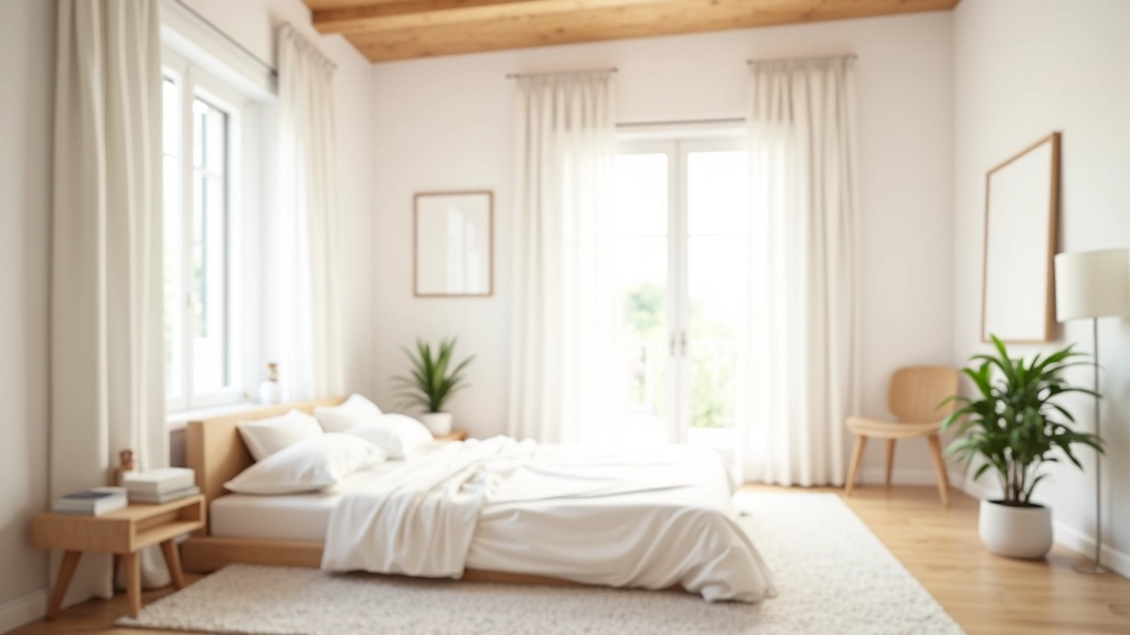 Interno di una camera da letto luminosa con arredamento minimalista, fotografia professionale di spazio abitativo