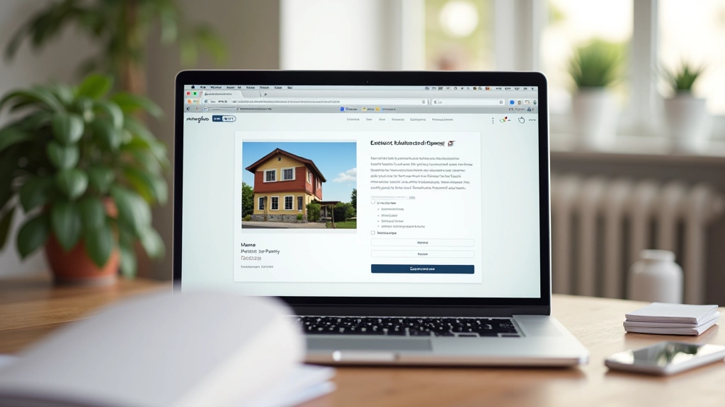 Laptop che mostra un form di descrizione immobiliare con testo ben strutturato e leggibile, ambiente di ufficio moderno
